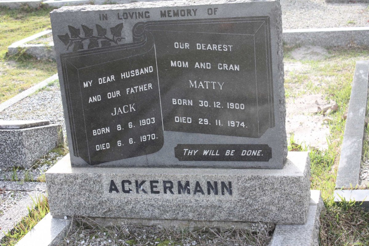 ACKERMANN Jack 1903-1970 &amp; Matty 1900-1974