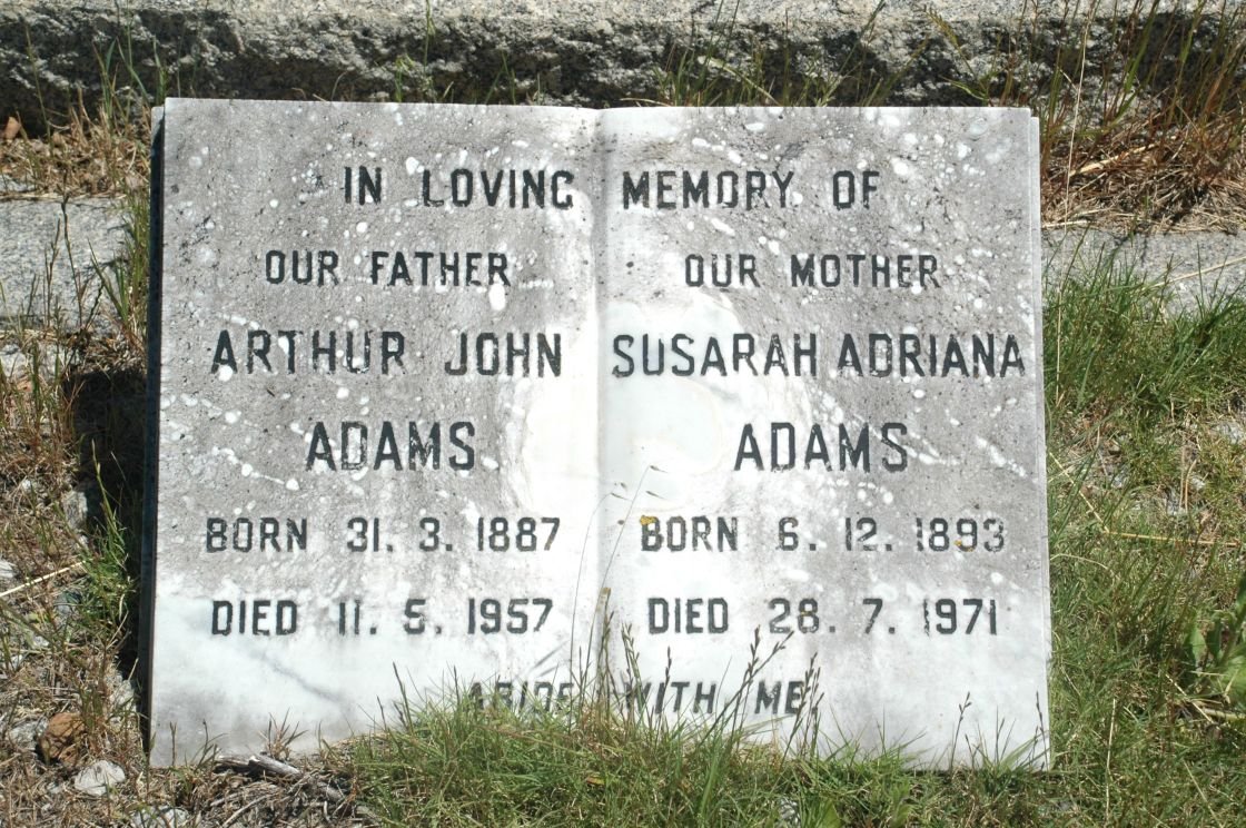 ADAMS Arthur John 1887-1957 &amp; Susarah Adriana 1893-1971