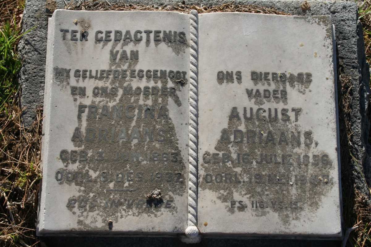 ADRIAANS August 1856-1947 &amp; Francina 1863-1937