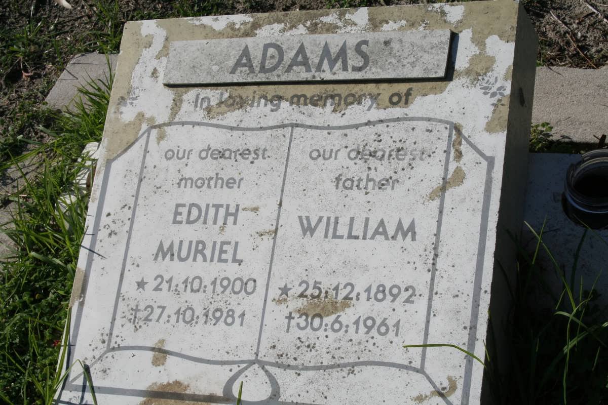 ADAMS William 1892-1961 &amp; Edith Muriel 1900-1981