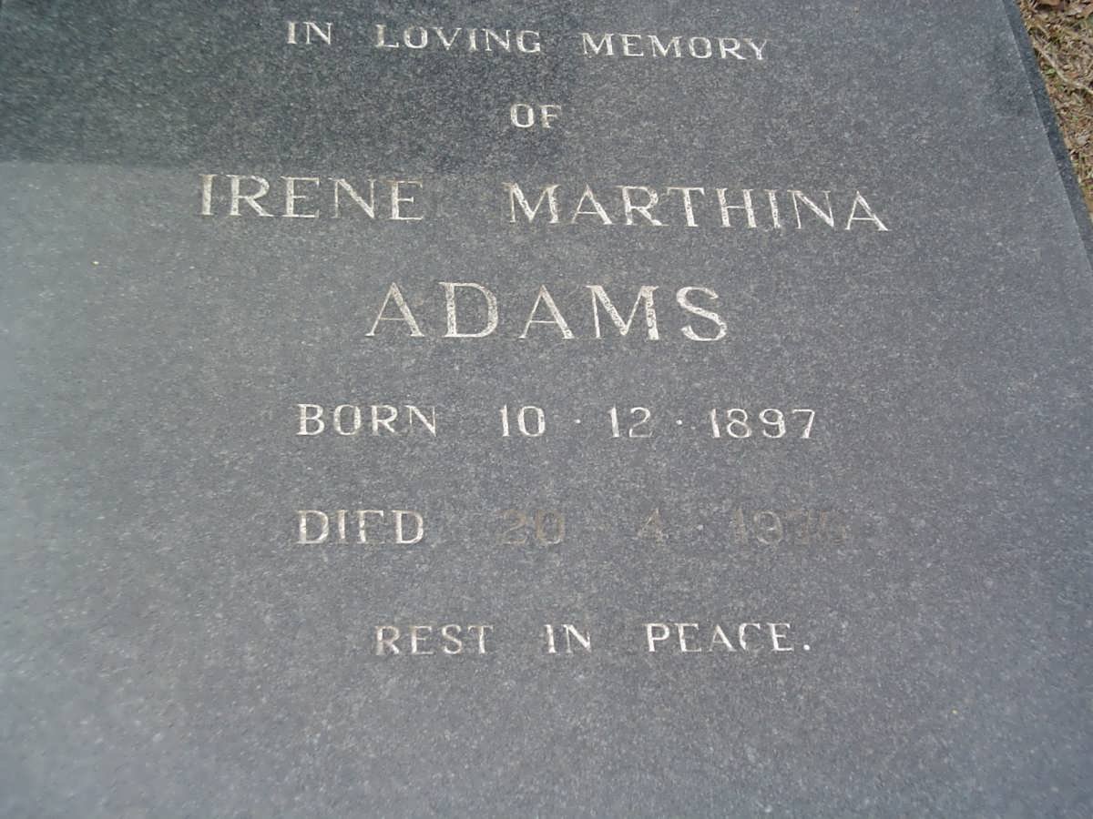 ADAMS Irene Marthina 1897-1975