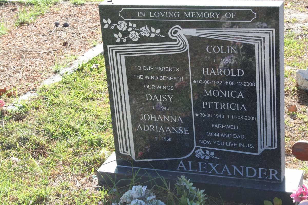 ALEXANDER Harold 1932-2008 &amp; Monica Patricia 1943-2009 :: ALEXANDER Colin -1959 :: ALEXANDER Daisy -1943