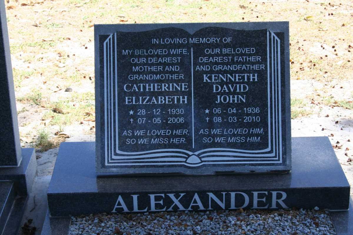 ALEXANDER Kenneth David John 1936-2010 &amp; Catherine Elizabeth 1930-2006