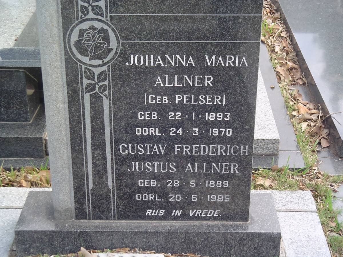 ALLNER Gustav Frederich Justus 1889-1985 &amp; Johanna Maria PELSER 1893-1970