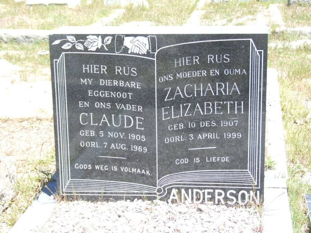 ANDERSON Claude 1905-1969 &amp; Zacharia Elizabeth 1907-1999