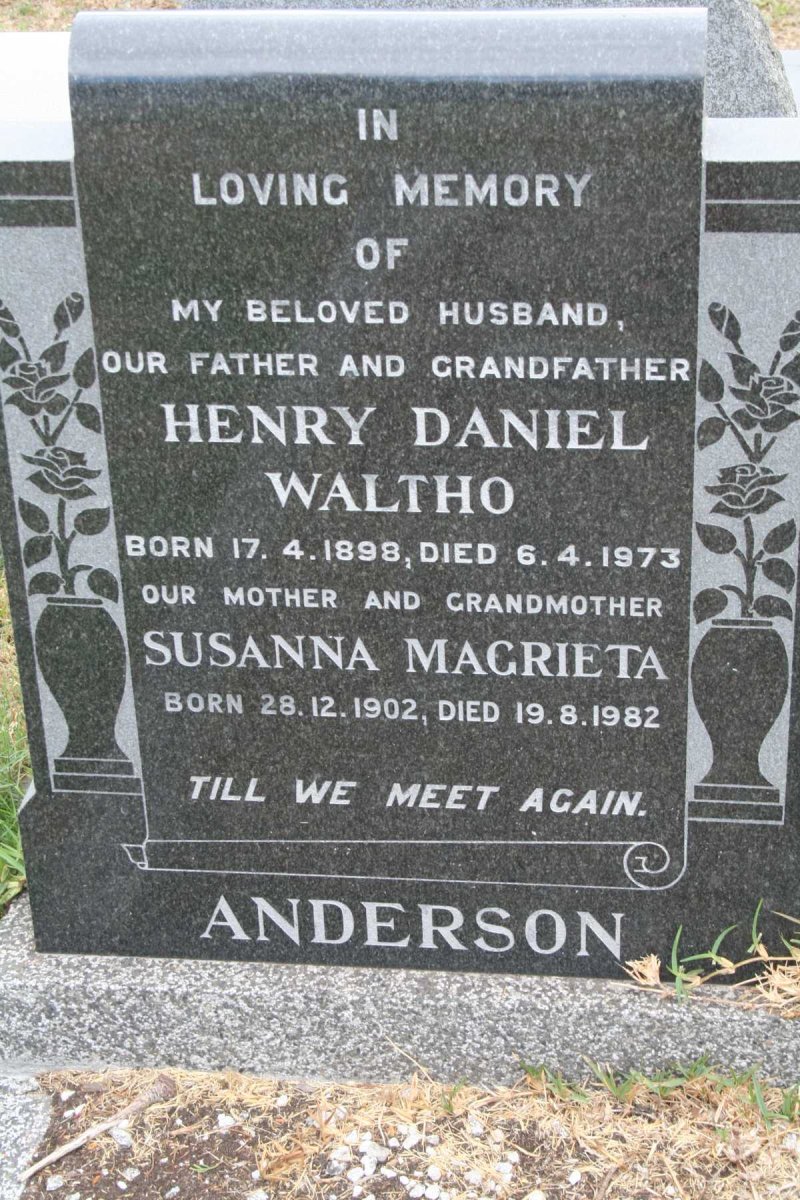 ANDERSON Henry Daniel Waltho 1898-1973 &amp; Susanna Magrieta 1902-1982