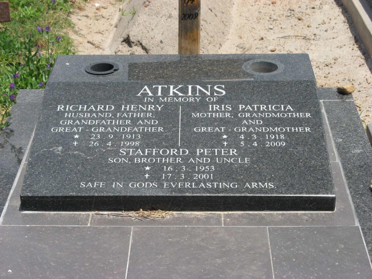 ATKINS Richard Henry 1913-1998 &amp; Iris Patricia 1918-2009 :: ATKINS Stafford Peter 1953-2001