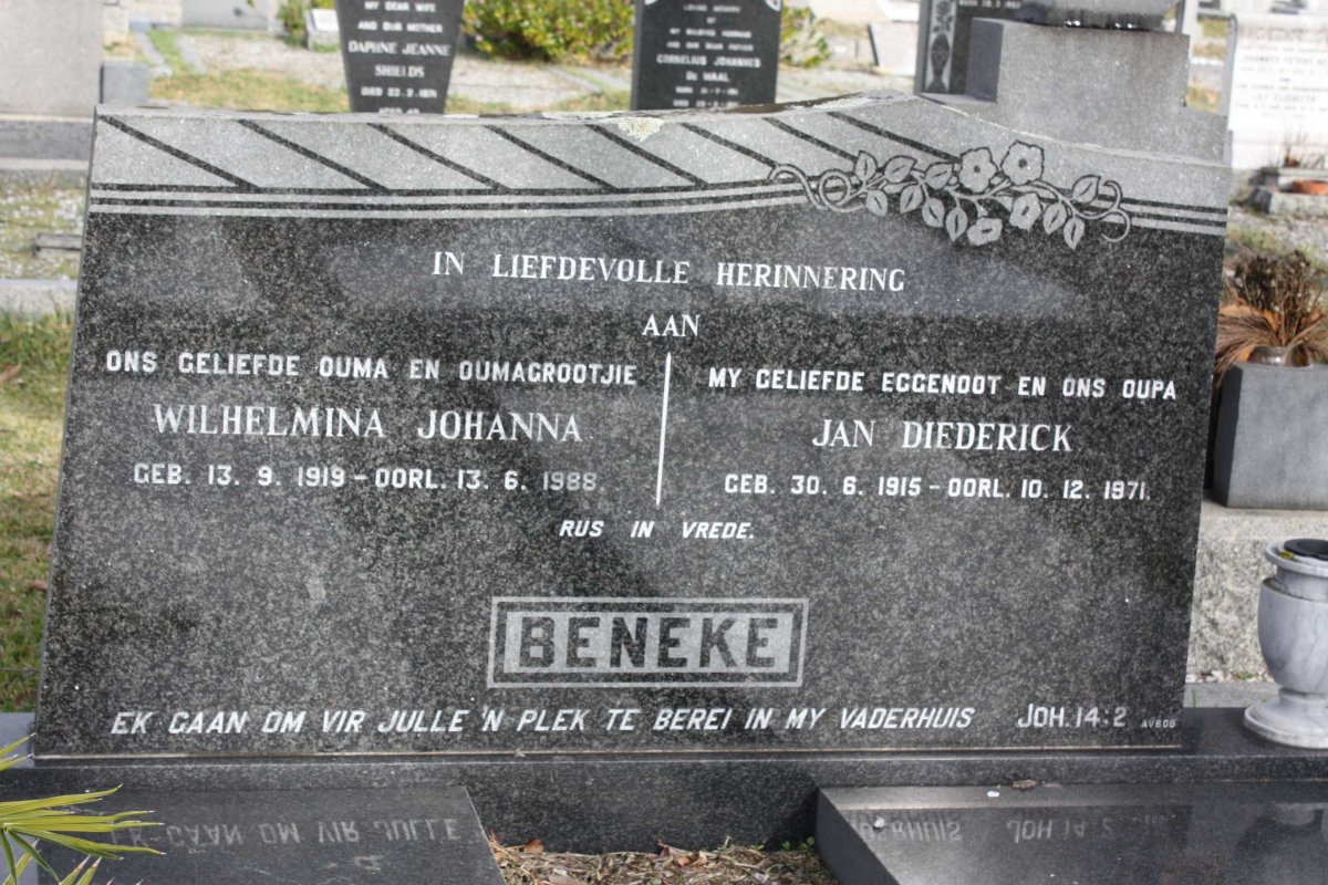 BENEKE Jan Diederick 1915-1971 &amp; Wilhelmina Johanna 1919-1988