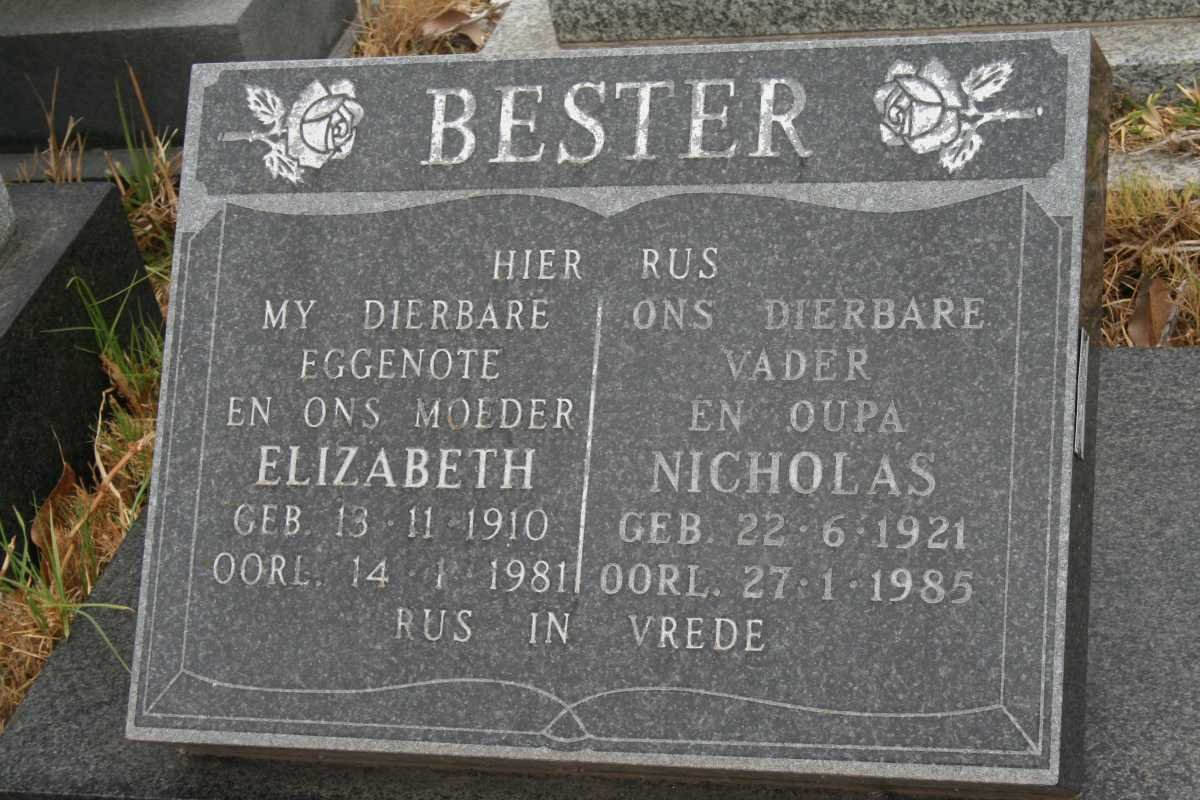 BESTER Nicholas 1921-1985 &amp; Elizabeth 1910-1981