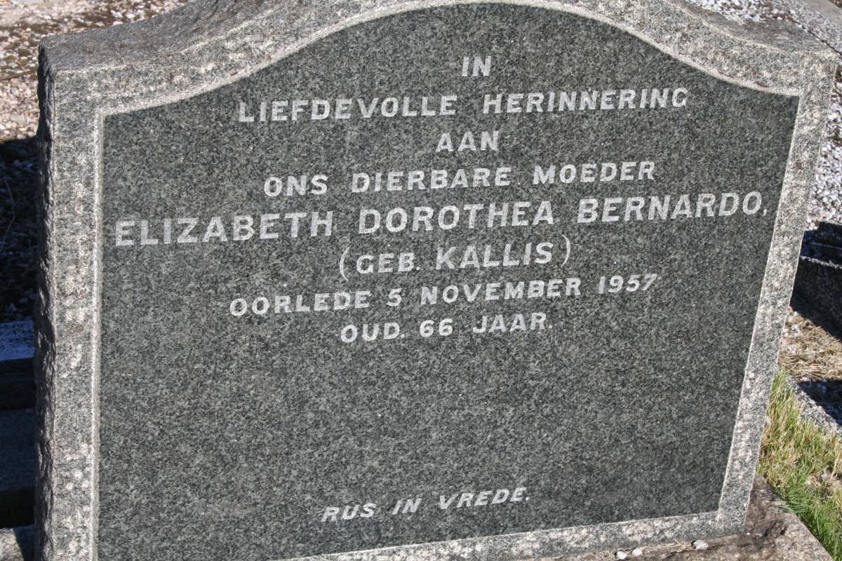 BERNARDO Elizabeth Dorothea nee KALLIS -1957