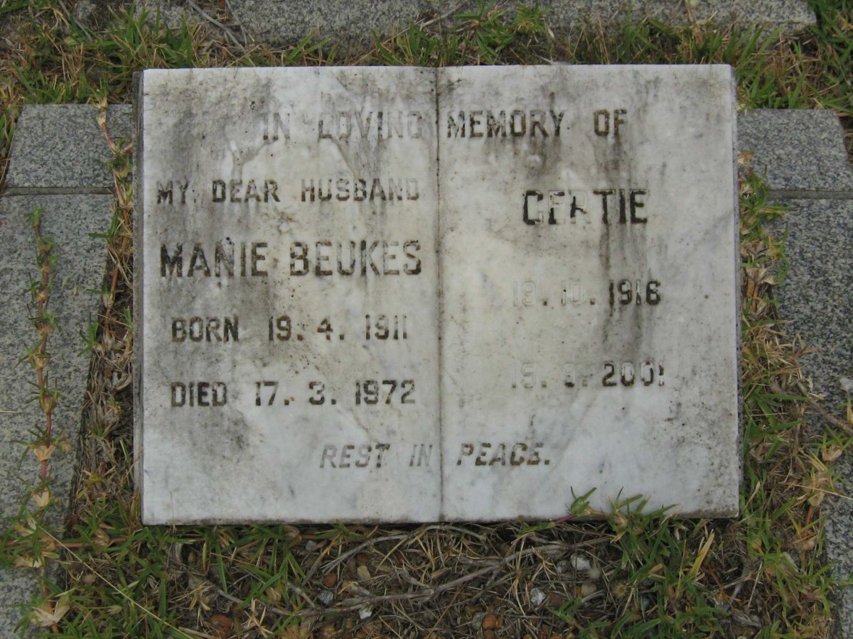 BEUKES Manie 1911-1972 &amp; Gertie 1916-2001