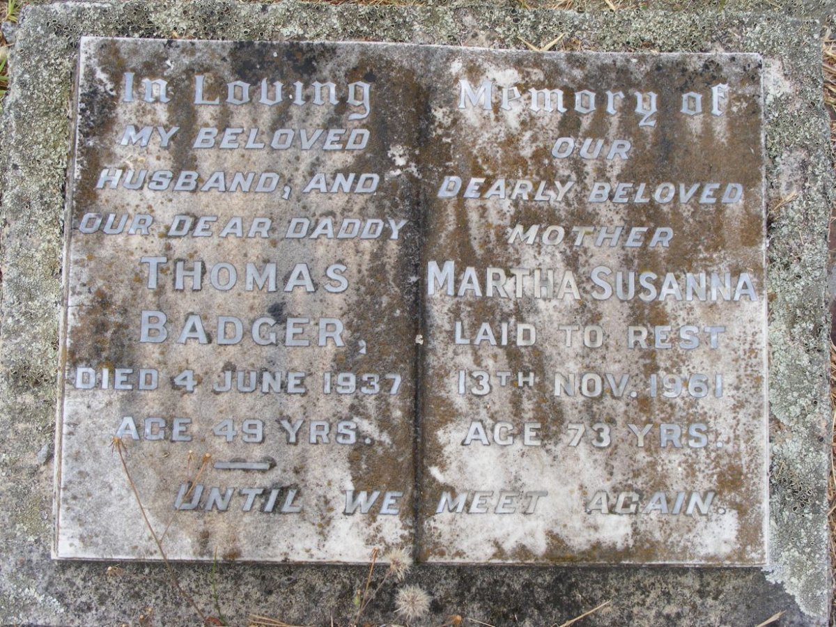 BADGER Thomas -1937 &amp; Martha Susanna -1961
