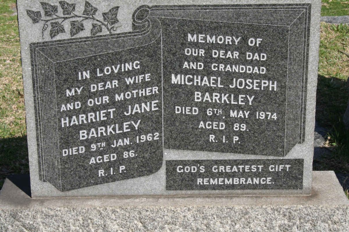 BARKLEY Michael Joseph -1974 &amp; Harriet Jane -1962