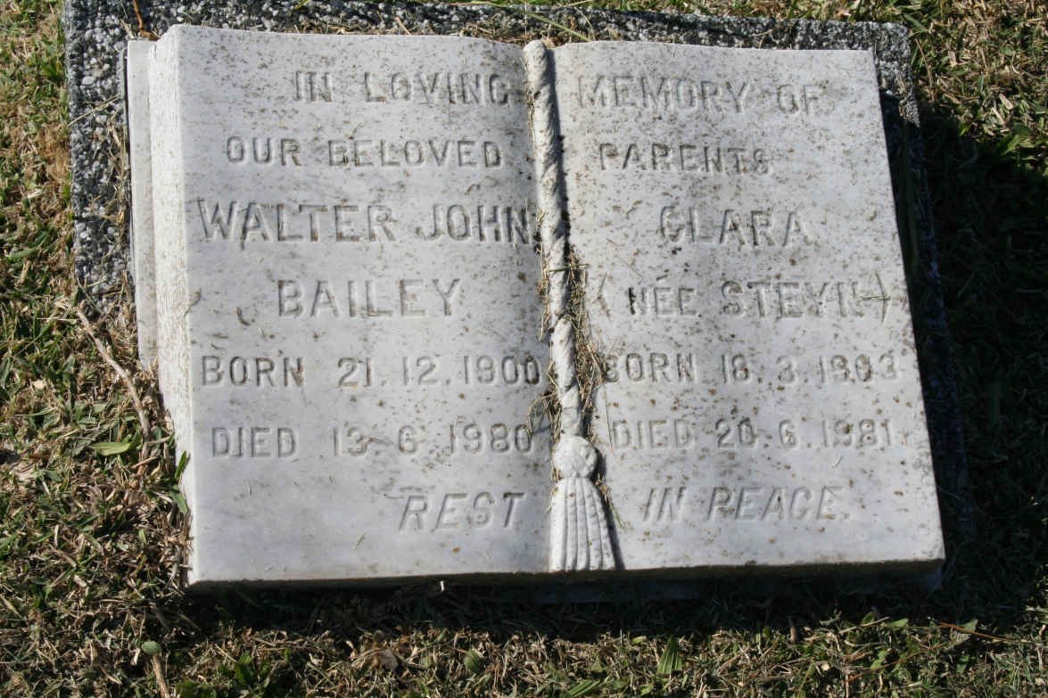 BAILEY Walter John 1900-1980 &amp; Clara STEYN 1903-1981