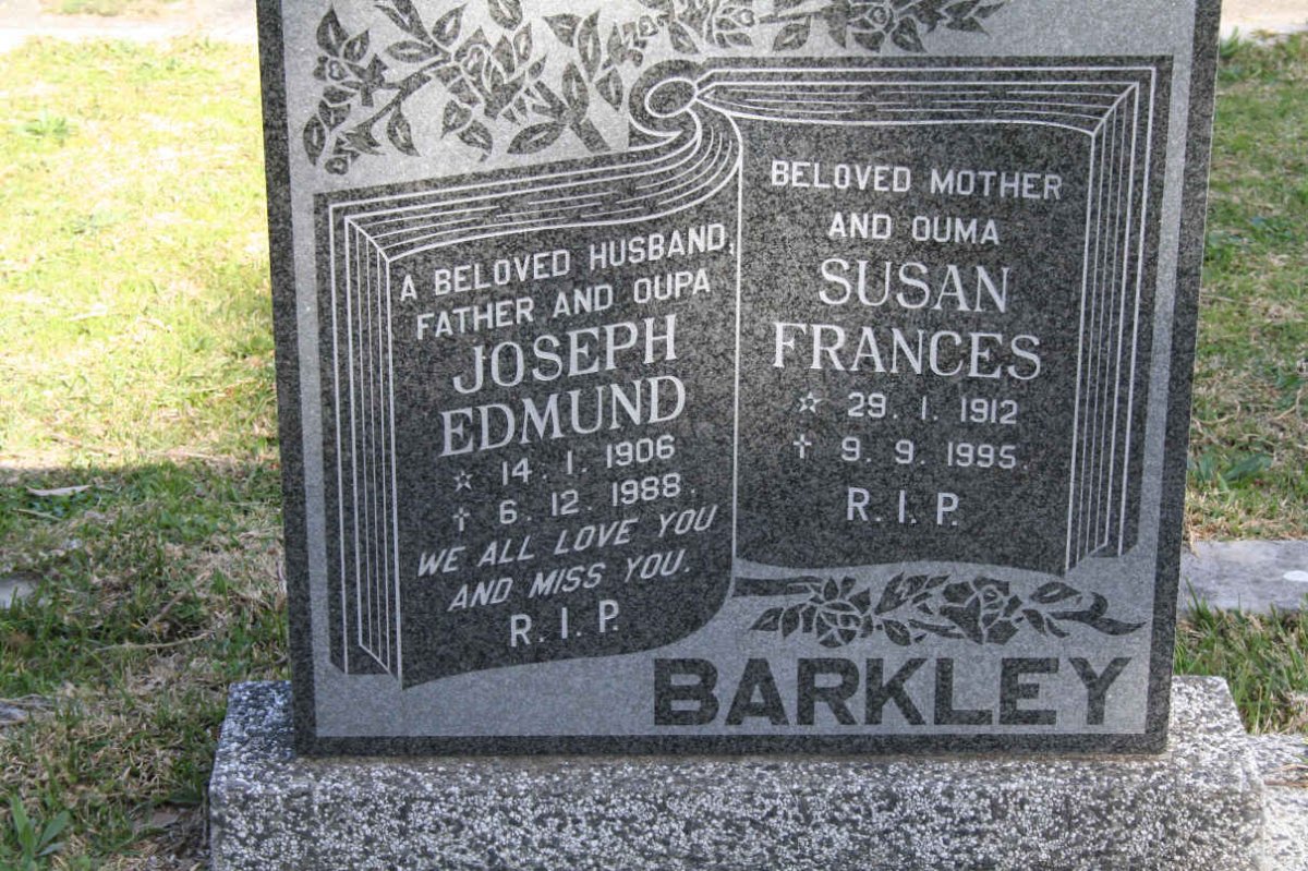 BARKLEY Joseph Edmund 1906-1988 &amp; Susan Frances 1912-1995