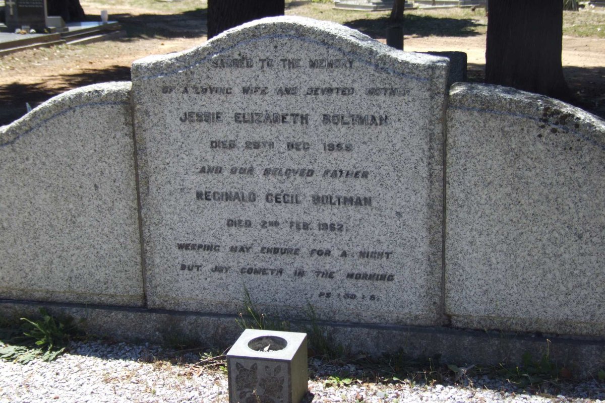 BOLTMAN Reginald Cecil -1962 &amp; Jessie Elizabeth -1959