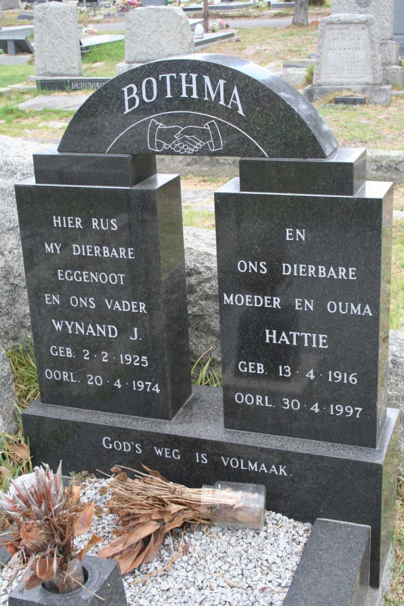 BOTHMA Wynand J. 1925-1974 &amp; Hattie 1916-1997
