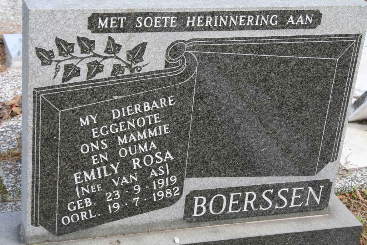 BOERSSEN Emily Rosa nee VAN AS 1919-1982