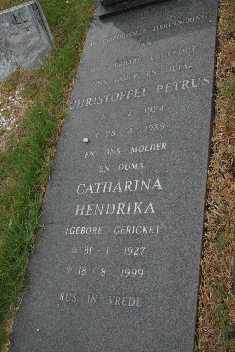 BOOYSEN Christoffel Petrus 1924-1989 &amp; Catharina Hendrika GERICKE 1927-1999