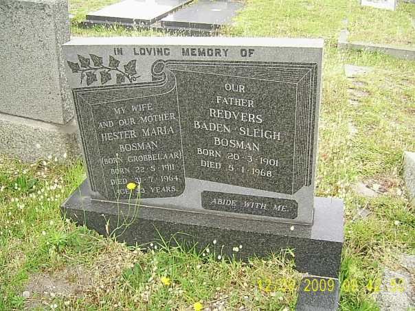BOSMAN Redvers Baden Sleigh 1901-1968 &amp; Hester Maria GROBBELAAR 1911-1964