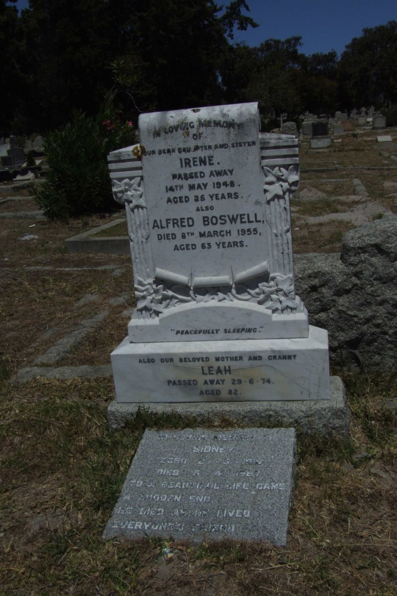 BOSWELL Alfred -1955 &amp; Irene -1948 :: BOSWELL Sidney 1919-1987 &amp; Leah -1974