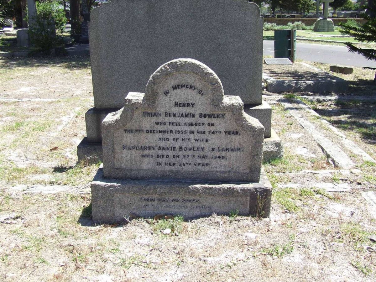 BOWLEY Henry Uriah Benjamin -1935 &amp; Margaret Annie LARKIN -1949