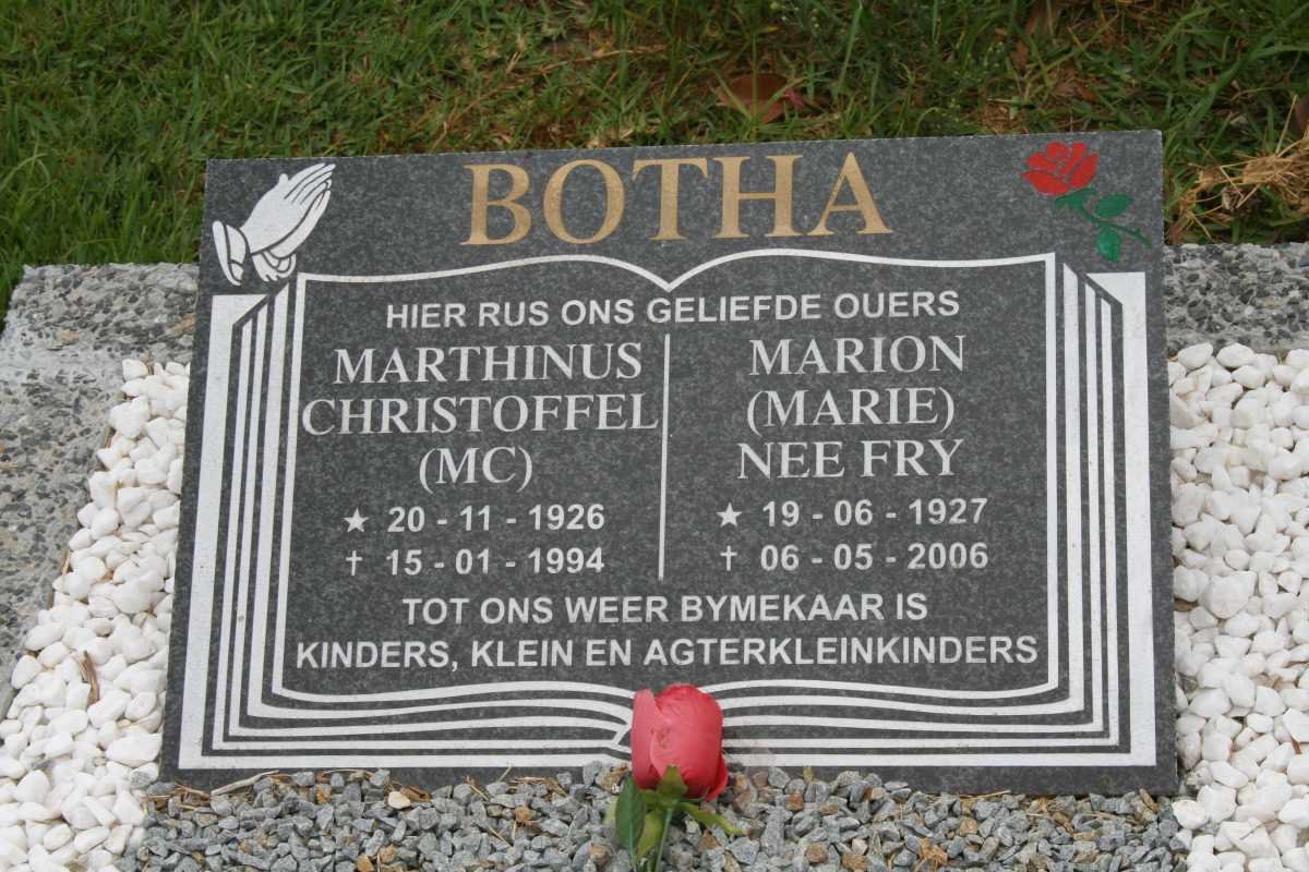 BOTHA Marthinus Christoffel 1926-1994 &amp; Marion FRY 1927-2006