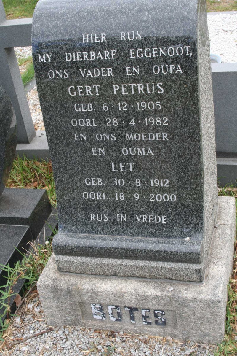 BOTES Gert Petrus 1905-1982 &amp; Let 1912-2000
