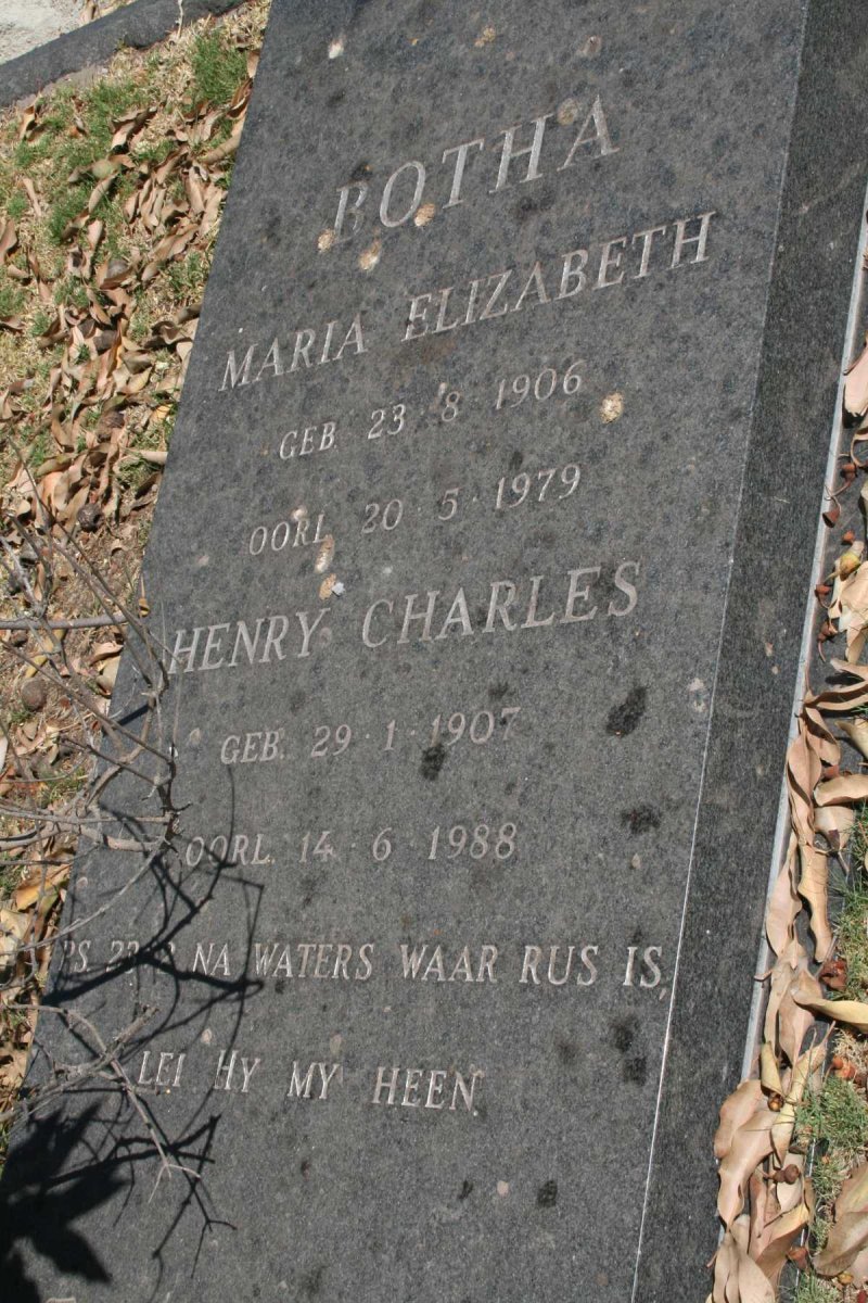 BOTHA Henry Charles 1907-1988 &amp; Maria Elizabeth 1906-1979