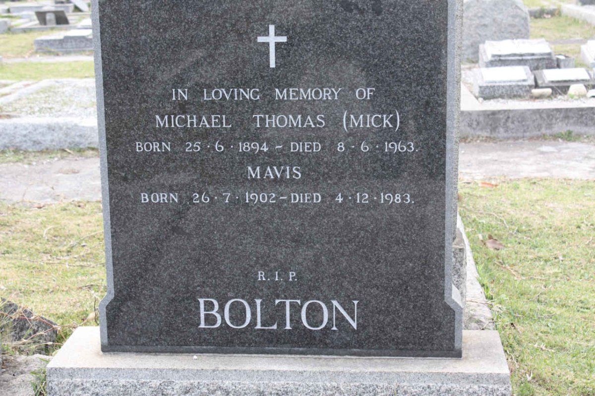 BOLTON Michael Thomas 1894-1963 &amp; Mavis 1902-1983
