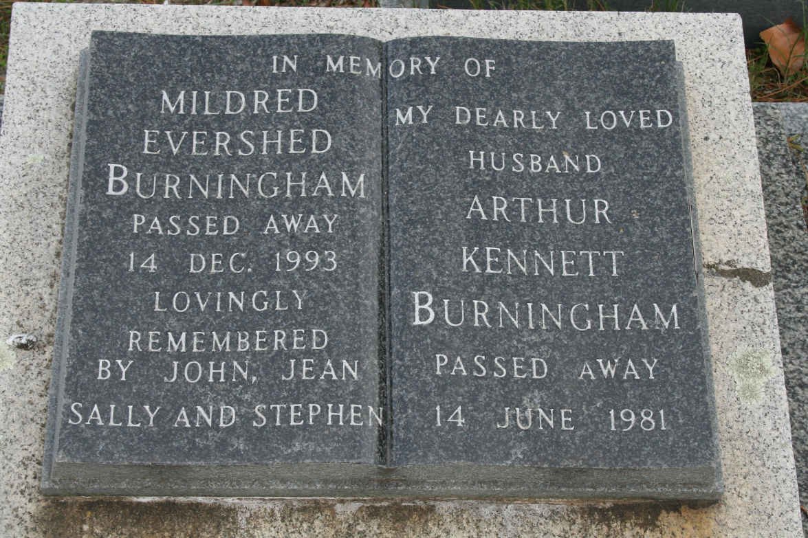 BURNINGHAM Arthur Kennett -1981 &amp; Mildred Evershed -1993