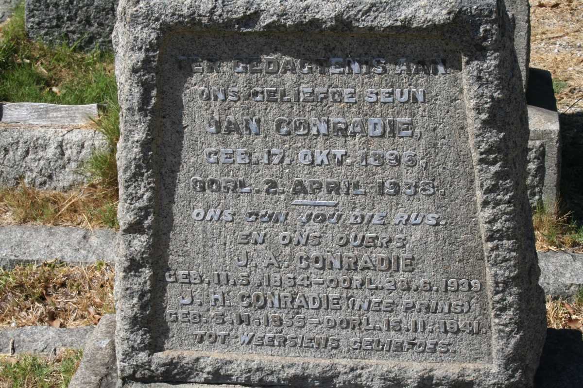 CONRADIE J.A. 1864-1939 &amp; J.H. PRINS 1856-1941 :: CONRADIE Jan 1896-1938