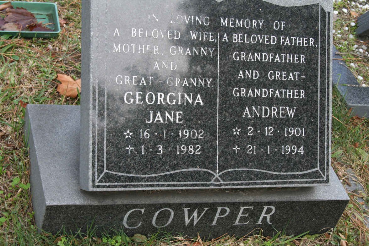 COWPER  Andrew 1901-1994 &amp; Georgina Jane 1902-1982