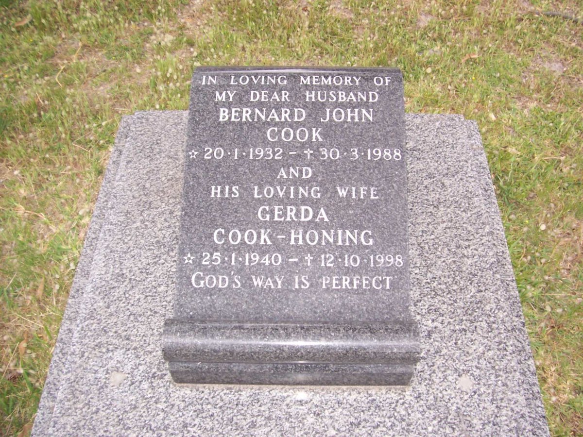 COOK Bernard John 1932-1988 &amp; Gerda HONING 1940-1998