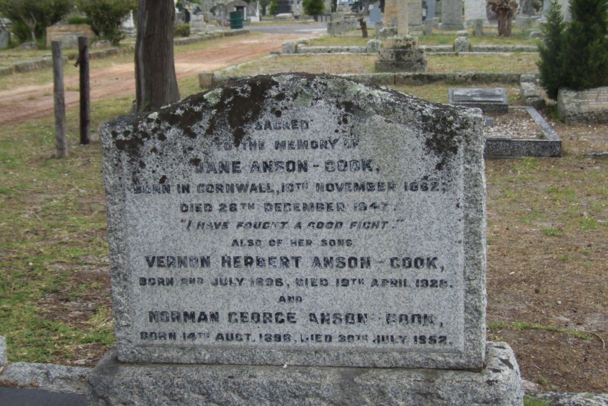 COOK Jane, ANSON 1862-1947 :: ANSON-COOK Vernon Herbert 1896-1928 :: ANSON-COOK Norman George 1898-1952