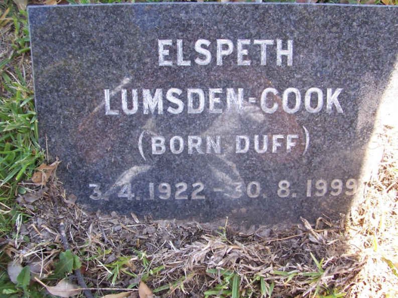 COOK Elspeth, LUMSDEN nee DUFF 1922-1999
