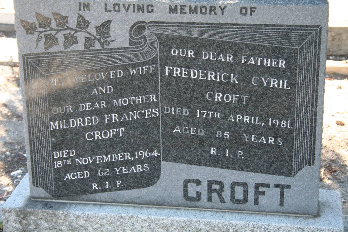 CROFT Frederick Cyril 1981 &amp; Mildred Frances 1964