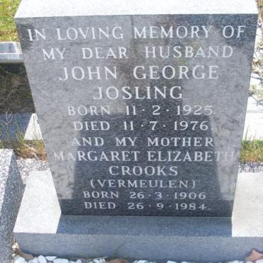 CROOKS Margaret Elizabeth nee VERMEULEN 1906-1984 :: JOSLING John George 1925-1976