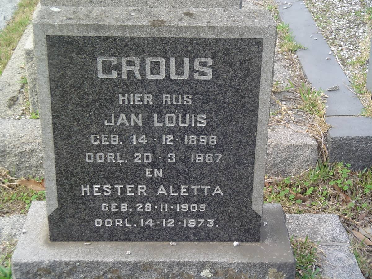 CROUS Jan Louis 1896-1967 &amp; Hester Aletta 1909-1973