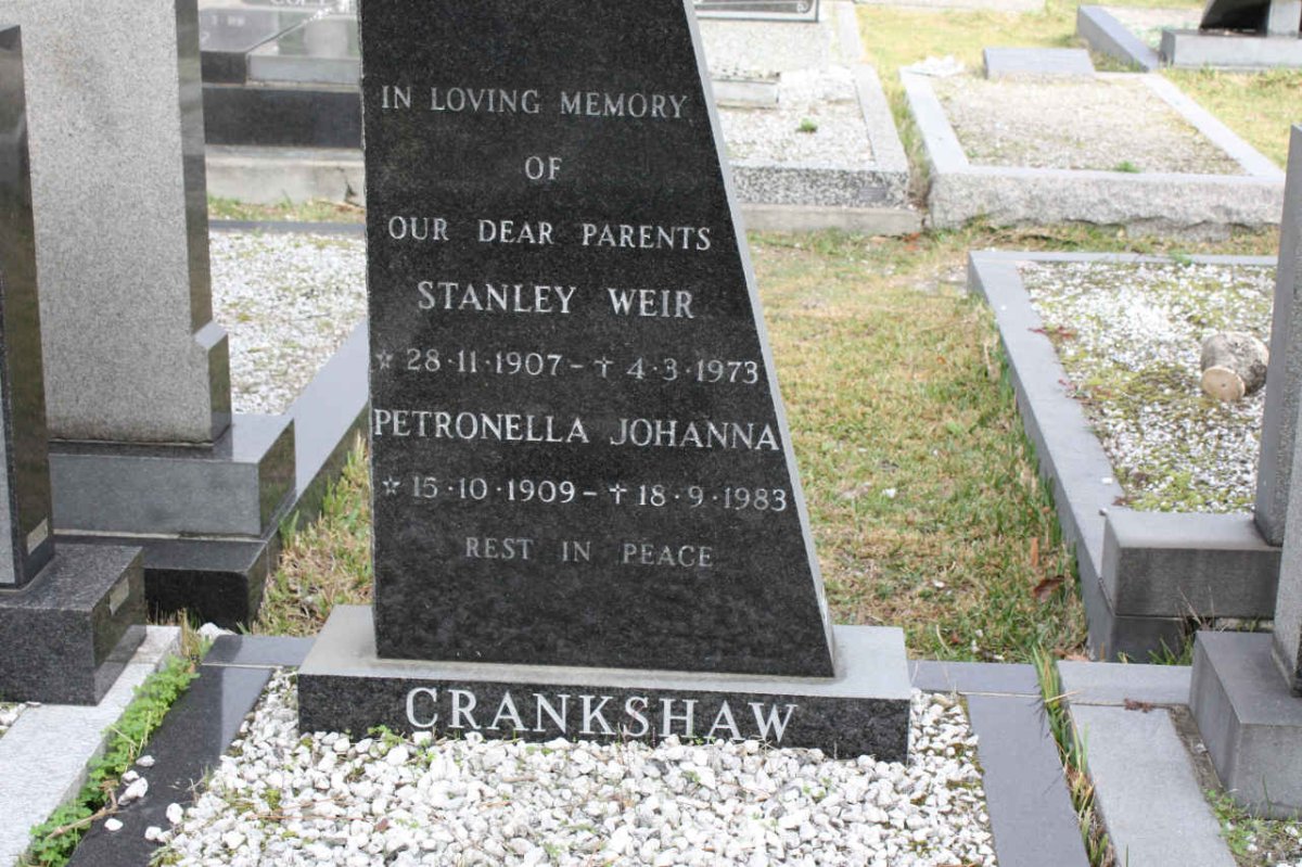 CRANKSHAW Stanley Weir 1907-1973 &amp; Petronella Johanna 1909-1983