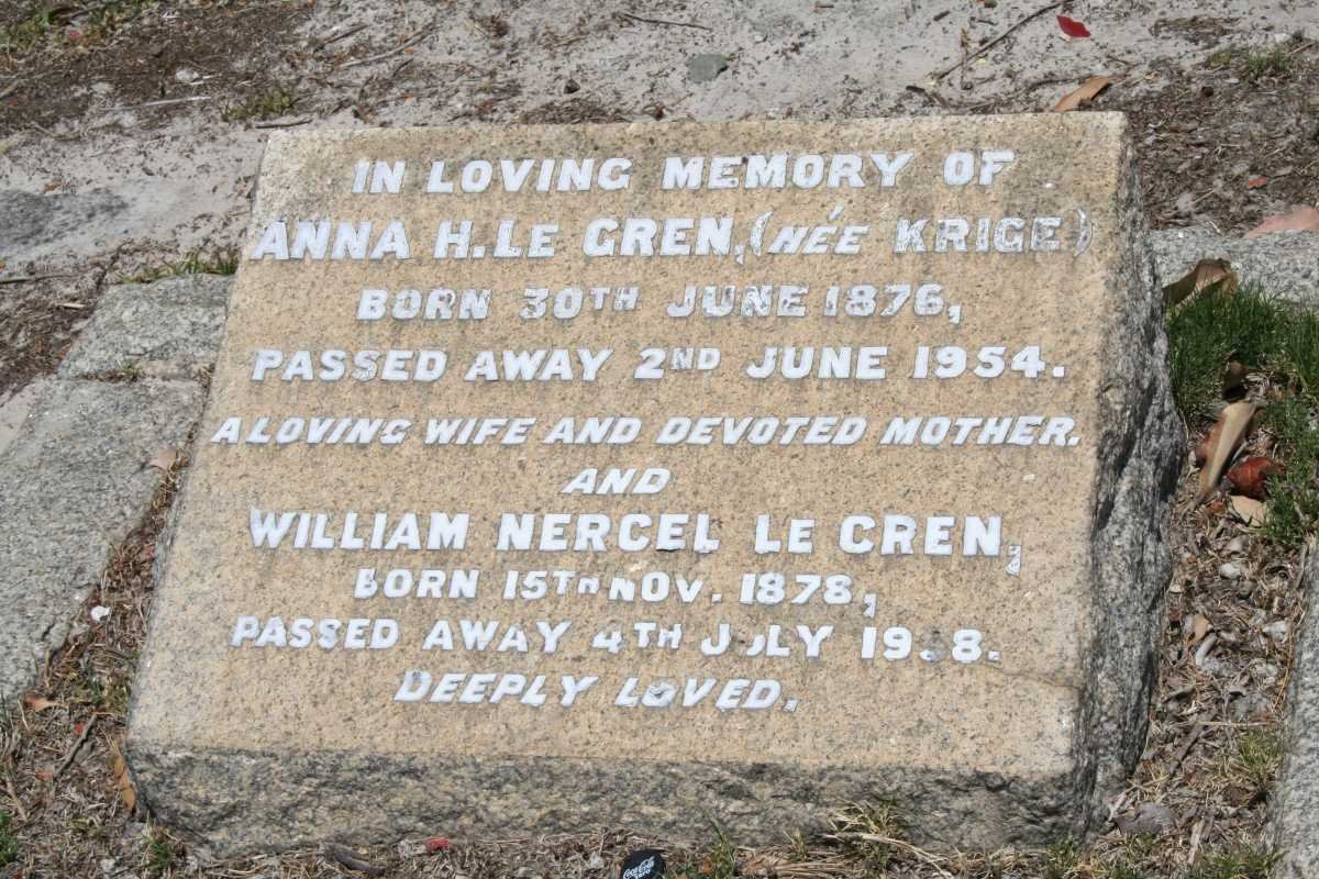 CREN William Nercel, le 1878-1958 &amp; Anna H. KRIGE 1876-1954
