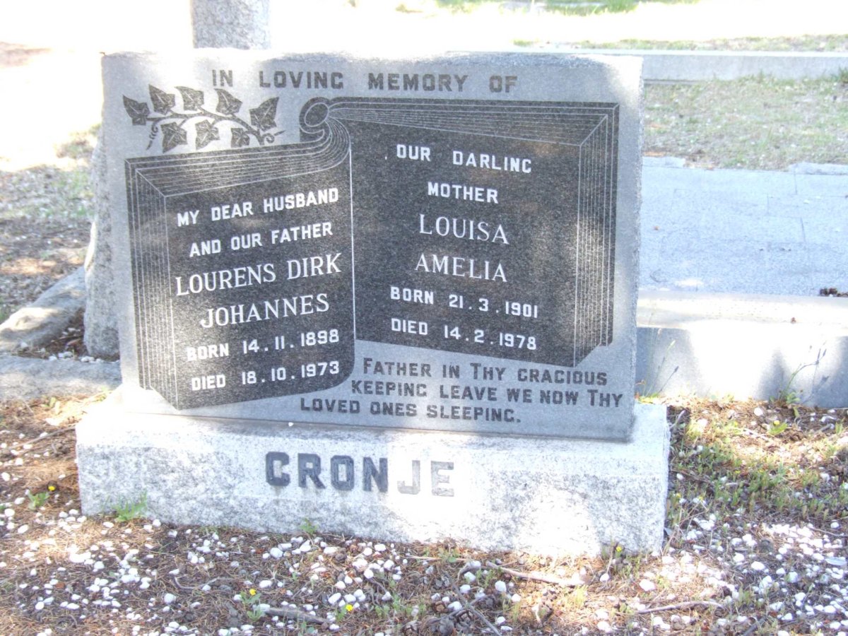 CRONJE Lourens Dirk Johannes 1898-1973 &amp; Louisa Amelia 1901-1978