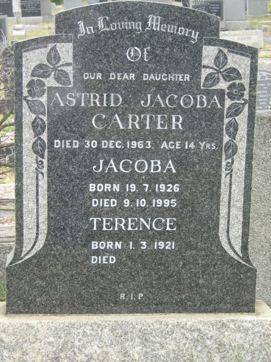 CARTER Terence 1921- &amp; Jacoba 1926-1995 :: CARTER Astrid Jacoba -1963