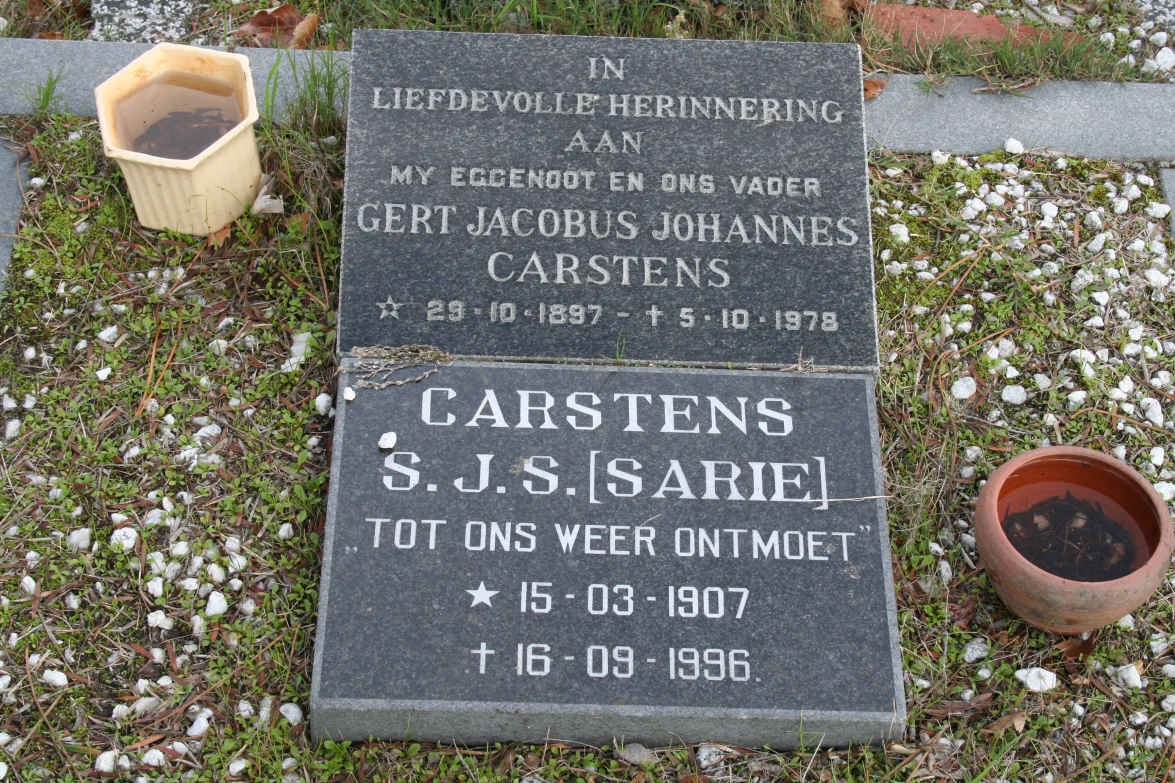 CARSTENS Gert Jacobus Johannes 1897-1978 &amp; S.J.S. 1907-1996