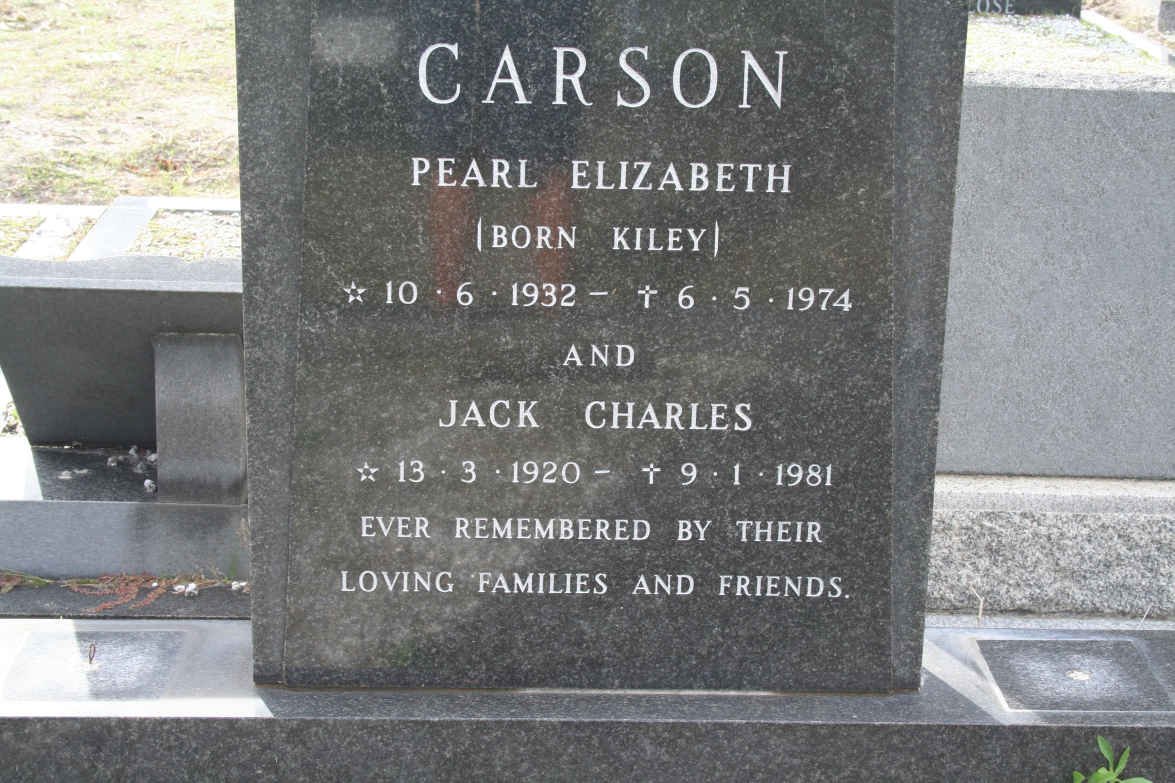 CARSON Jack Charles 1920-1981 &amp; Pearl Elizabeth KILEY 1932-1974