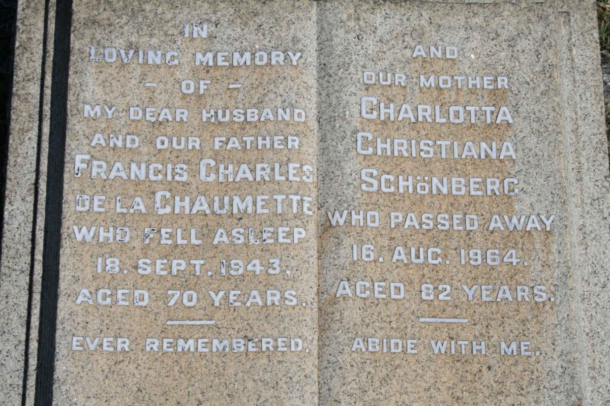 CHAUMETTE Francis Charles, de la -1943 &amp; Charlotta Christiana SCHÖNBERG -1964
