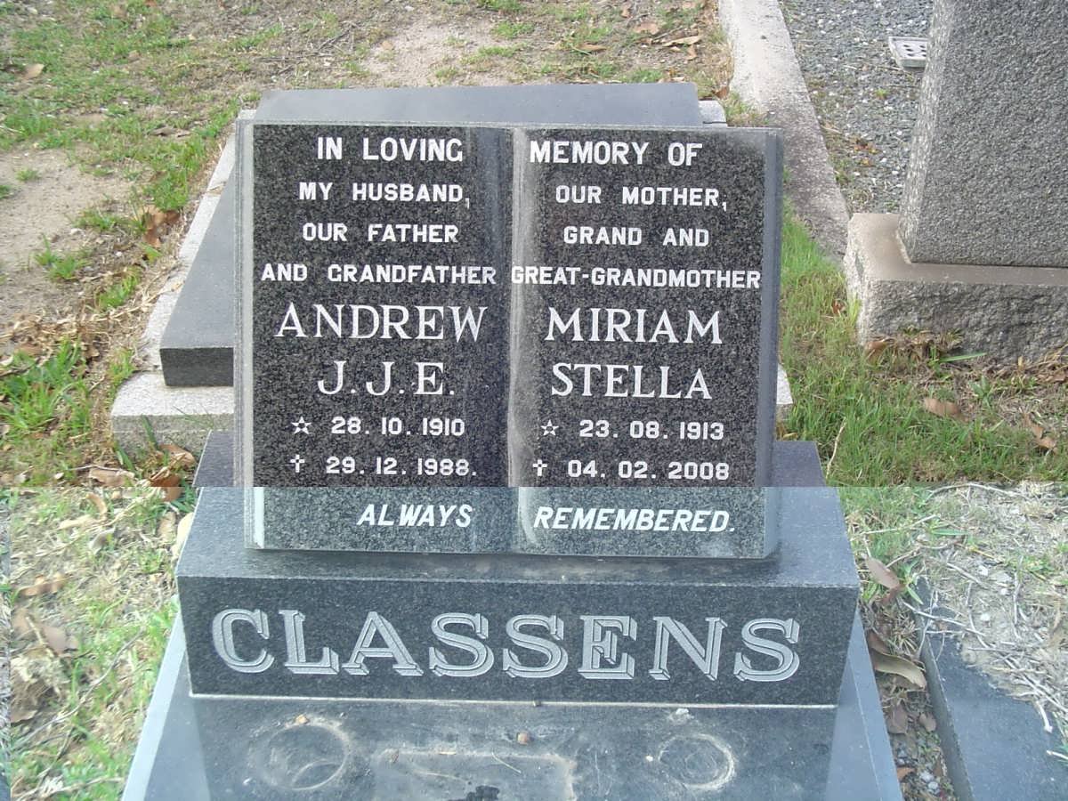 CLASSENS Andrew J.J.E. 1910-1988 &amp; Miriam Stella 1913-2008