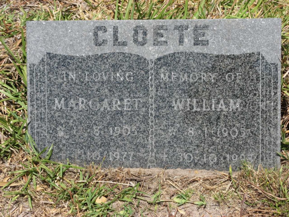 CLOETE William 1905-1993 &amp; Margaret 1905-1977