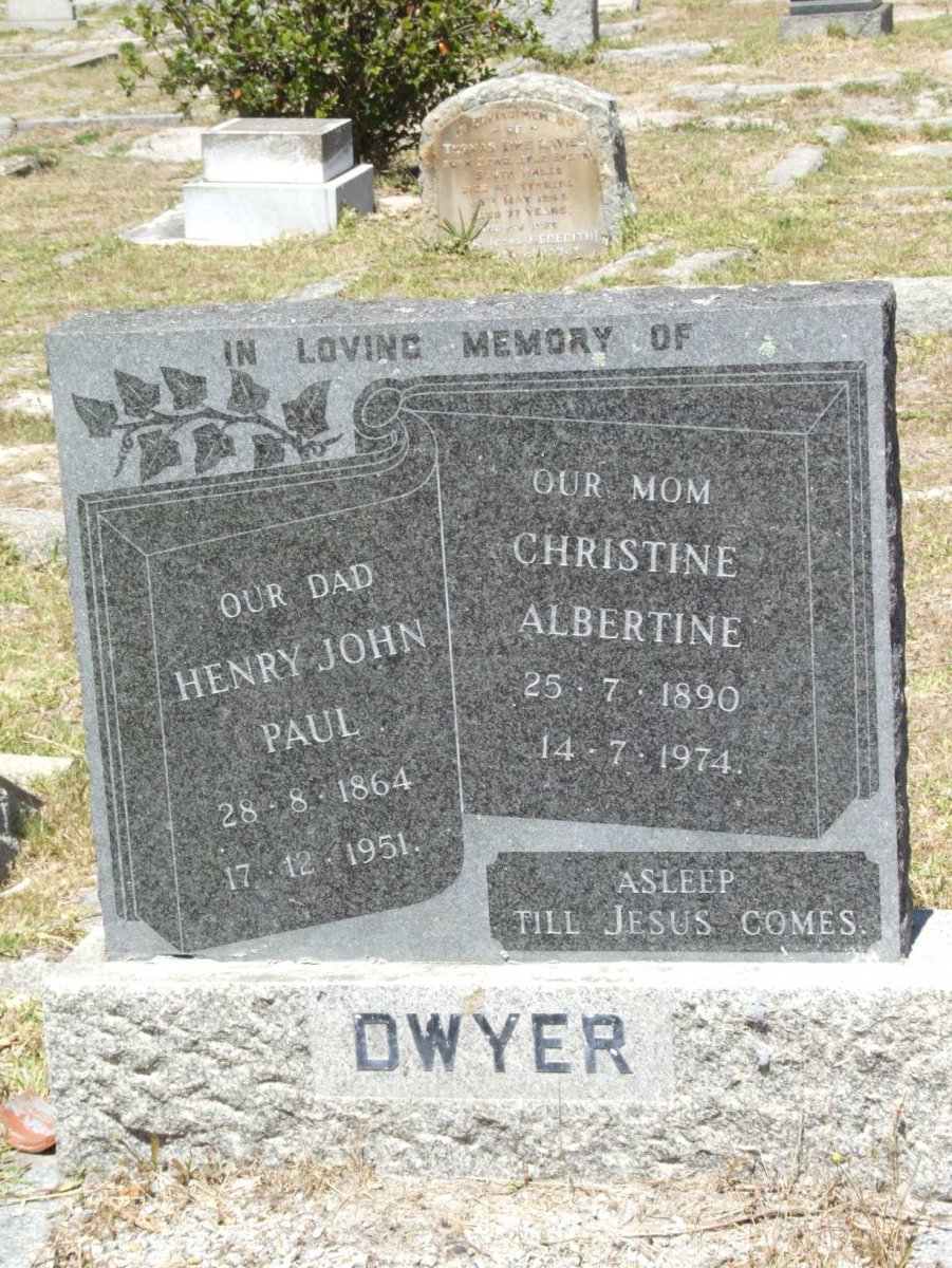 DWYER Henry John Paul 1864-1951 &amp; Christine Albertine 1890-1974