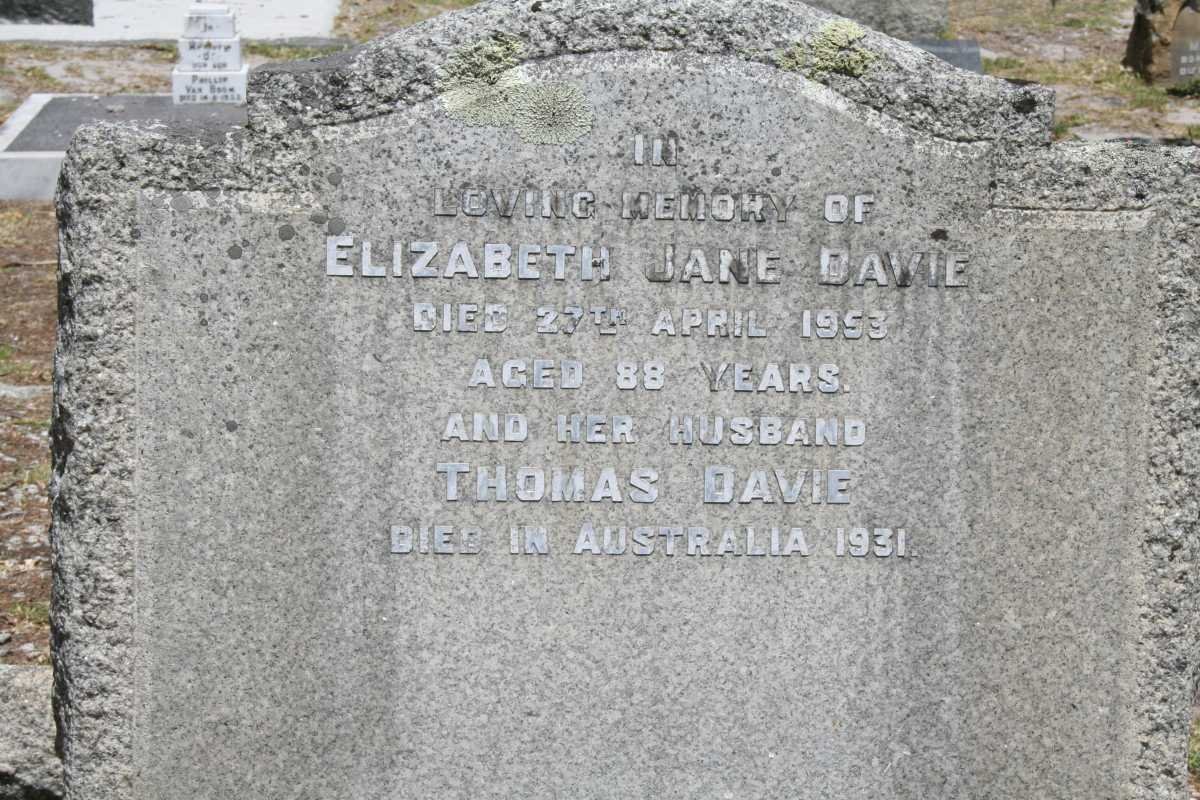 DAVIE Thomas -1931 &amp; Elizabeth Jane -1953